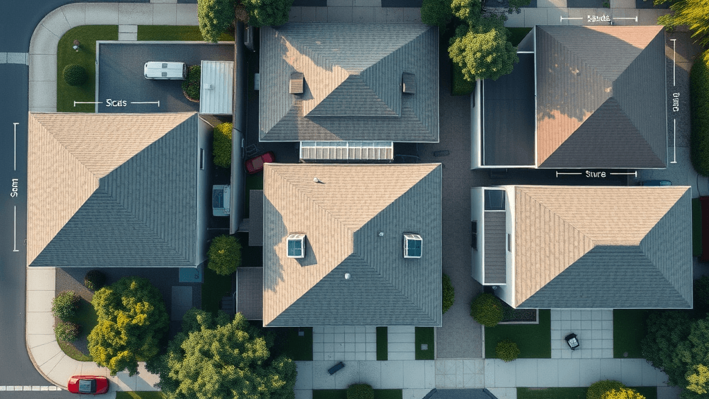 overhead view comparing roof size and square foot impact on roof replacement cost
